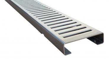 Entwässerungsrinne Edelstahl 1 Meter superflach mit Ablaufstutzen Rost Schlitzdesign SET Typ 1, System 35/80